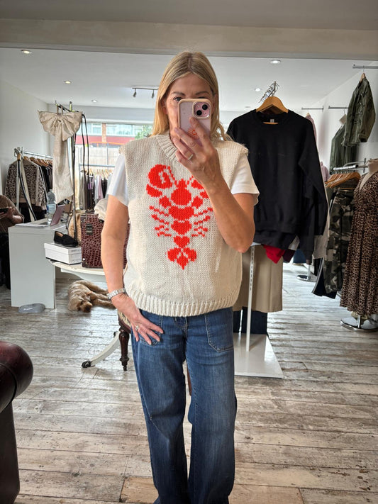 Larry the lobster knitted tank top in beige/orange