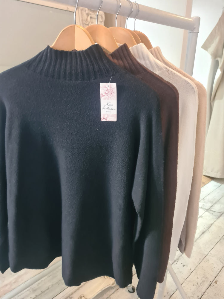 Isabelle RIBBED HIGHNECK PLAIN JUMPER IN black