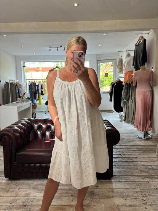 Evie tiered cami cheesecloth dress in white