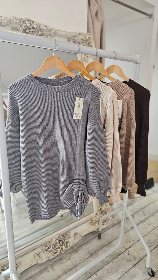 Phoebe side tie knit jumper in grey