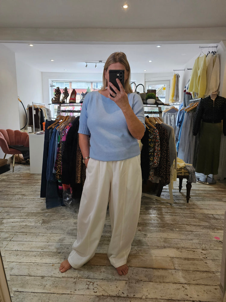 Hailey Ribbed Neck Light Knit Jumper in powder blue