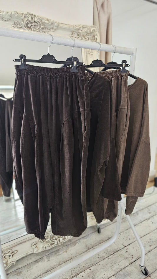 Monica corduroy hareem set in espresso