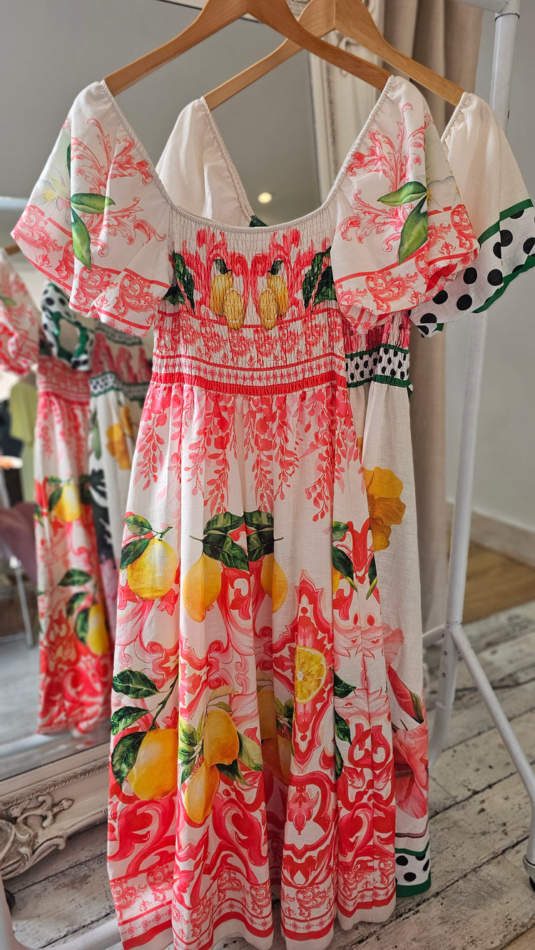 Lemon patterned puff sleeve dress