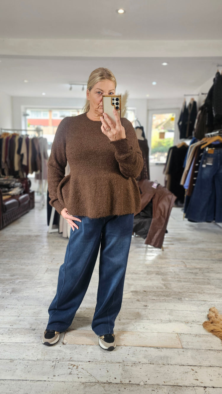 ESTER FRILL HEM KNIT JUMPER IN CHOCOLATE