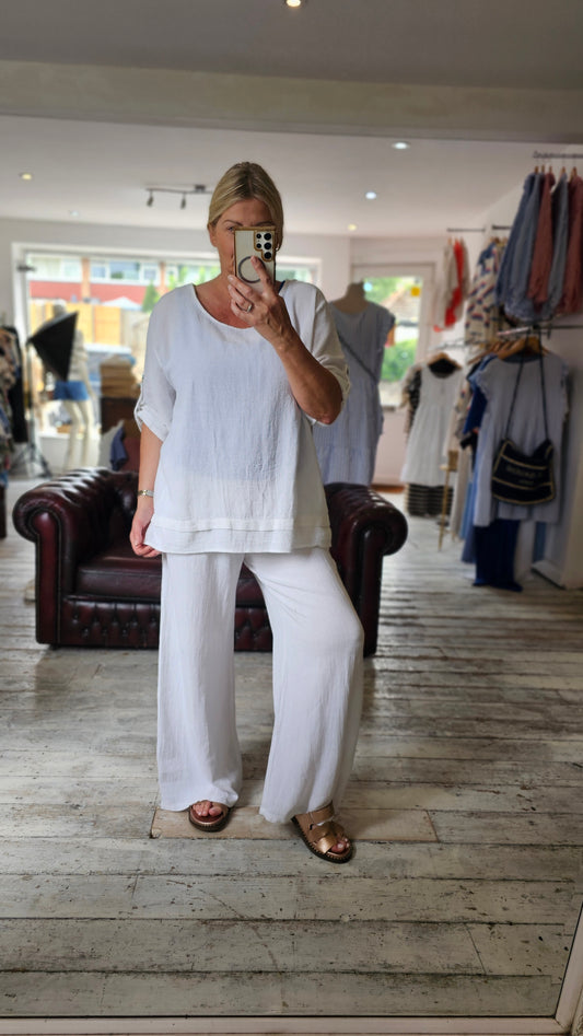 Luna Two pocket linen blend trousers in White