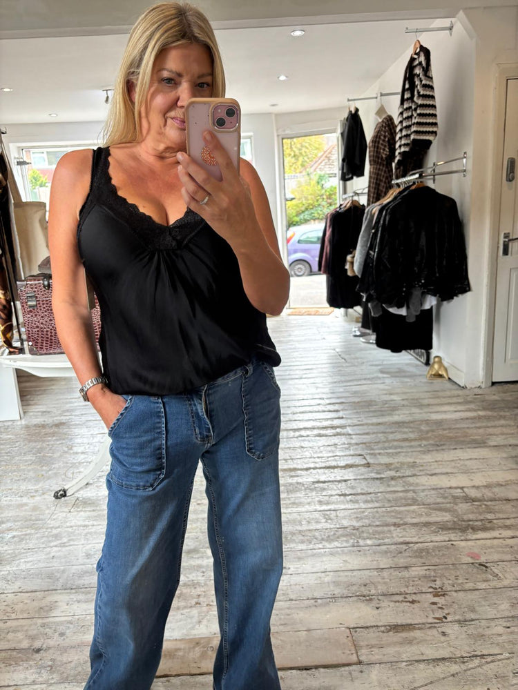 Blair lace strap satin vest in black