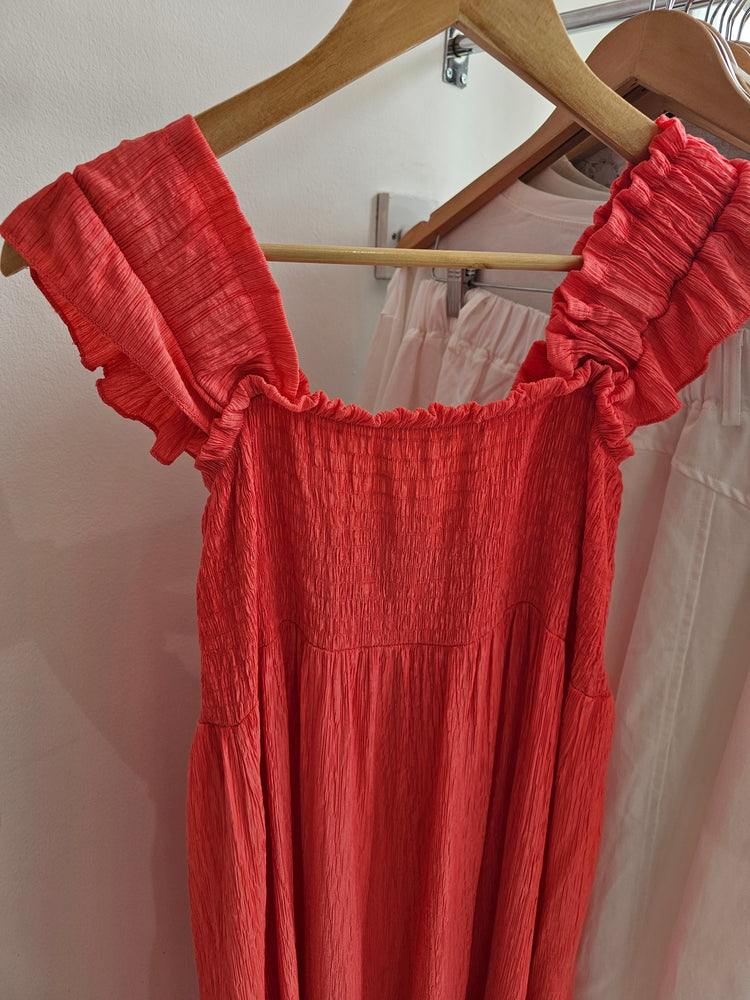 KYLE FRILL STRAP DRESS IN CORAL