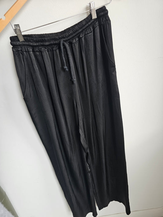 Camilla straight leg satin trousers in black