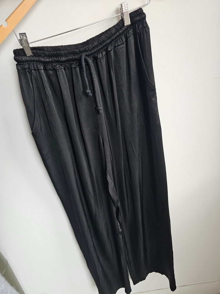 Camilla straight leg satin trousers in black