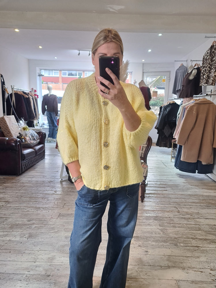 Minnie gold button detail cardigan in lemon
