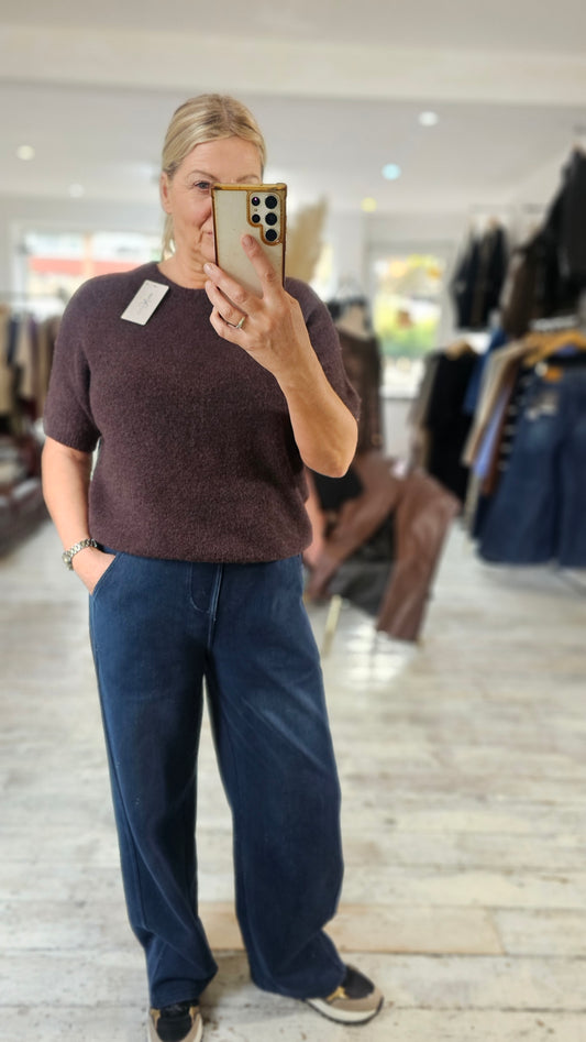 Betsy crew neck half sleeve soft knit jumper in espresso - preorder