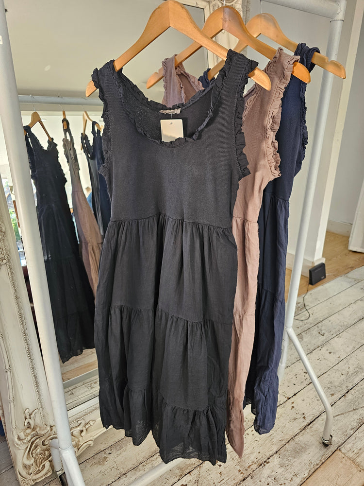 Freya Cotton Layered Dress in black