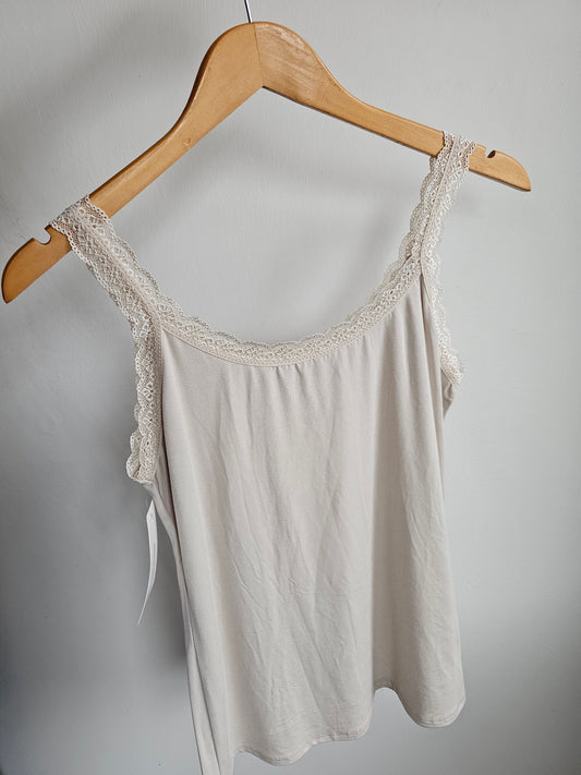 Lace trim camisole in beige