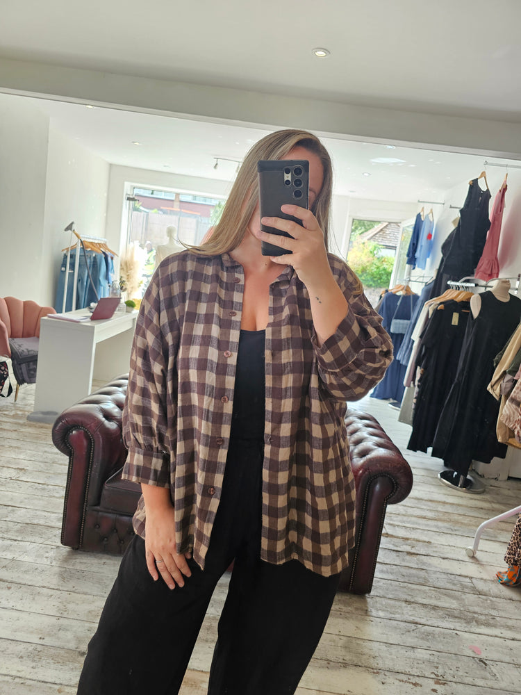 Blakely Check Boyfriend Shirt in chocolate