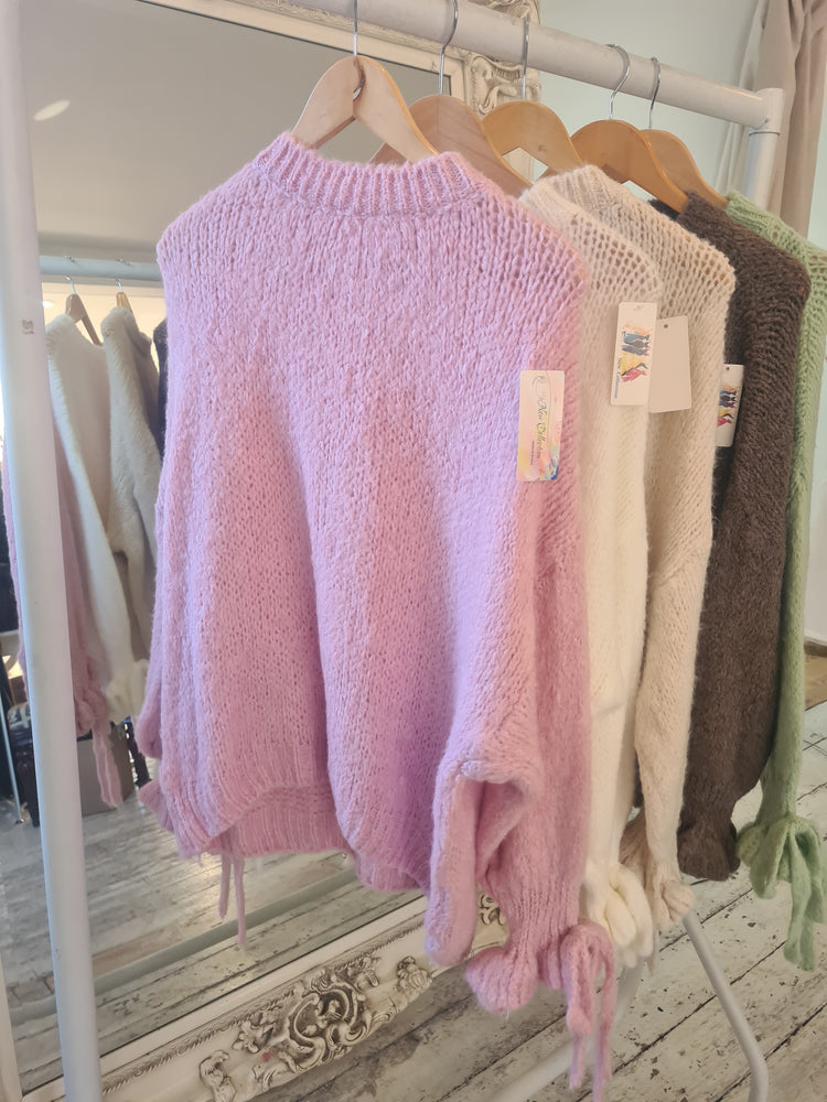 Posie Tie sleeve detail knit in candyfloss pink