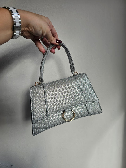 Silver Cindy rhinestone bag in silver
