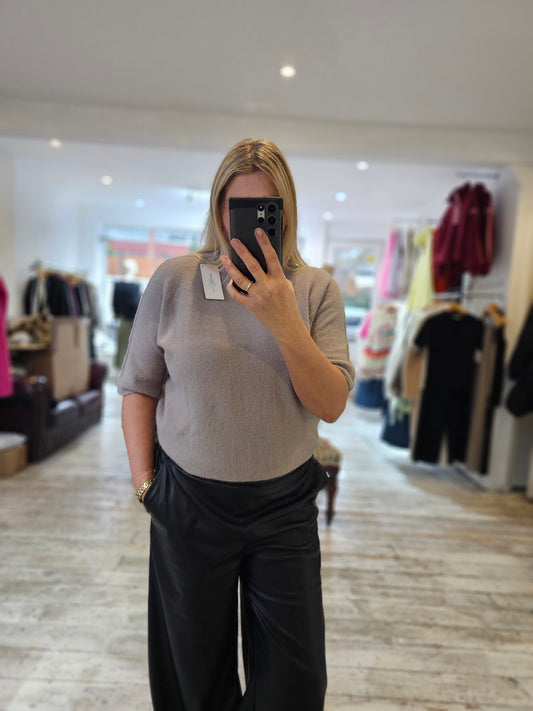 ISABELLE SHORT SLEEVE  RIBBED HIGHNECK PLAIN JUMPER IN Mocha