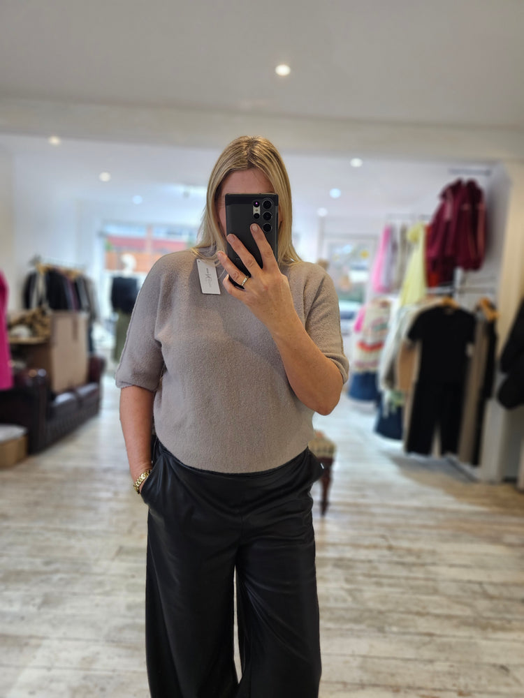 ISABELLE SHORT SLEEVE  RIBBED HIGHNECK PLAIN JUMPER IN Mocha