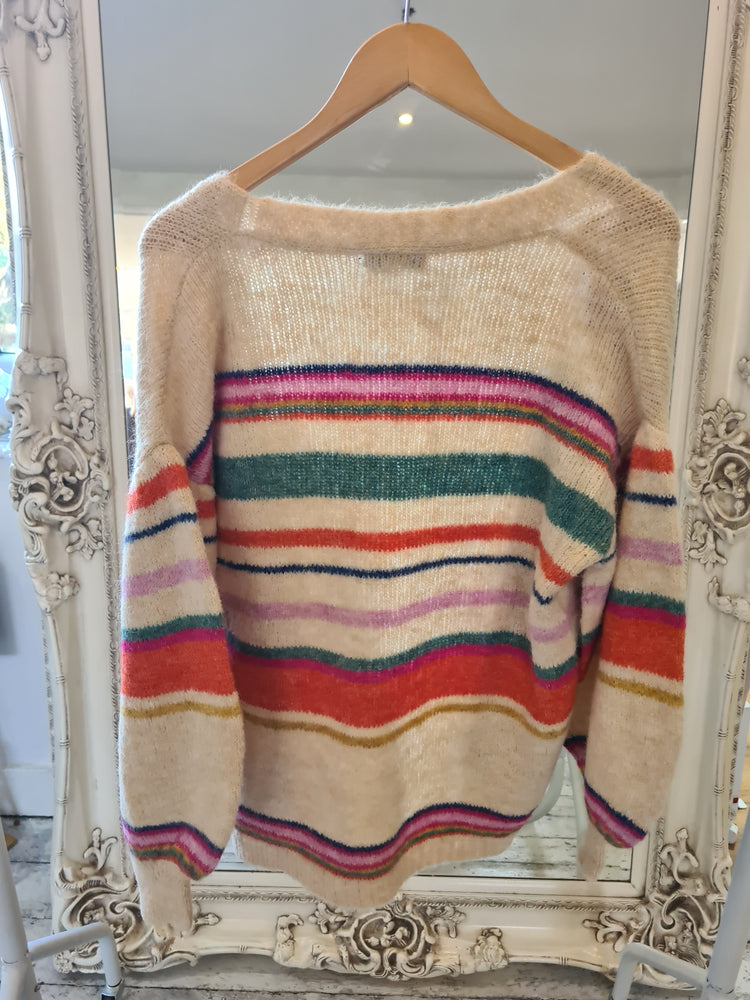 Florence BALLOON SLEEVE STRIPE KNIT CARDIGAN