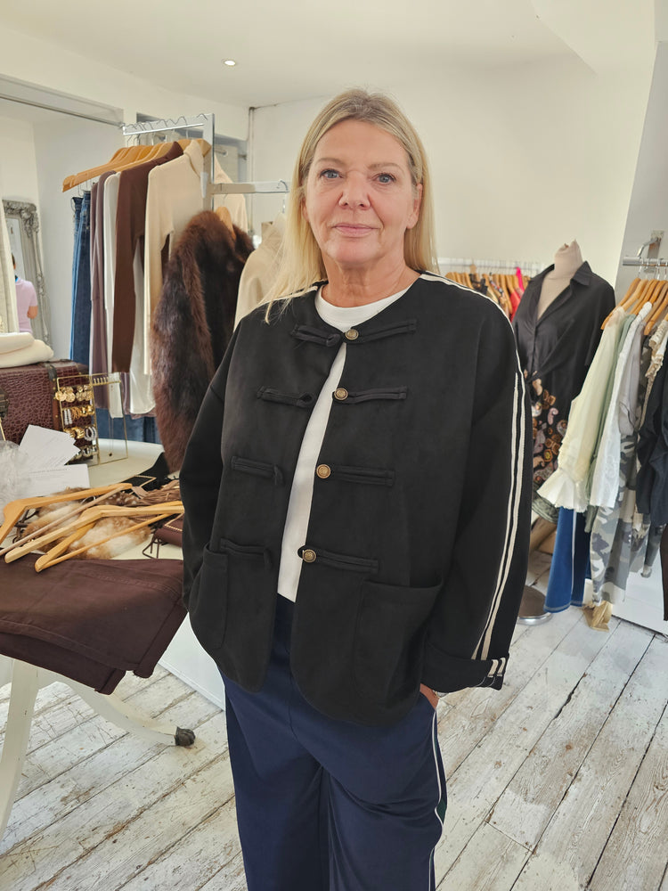 Stripe detail suede effect jacket in Tan