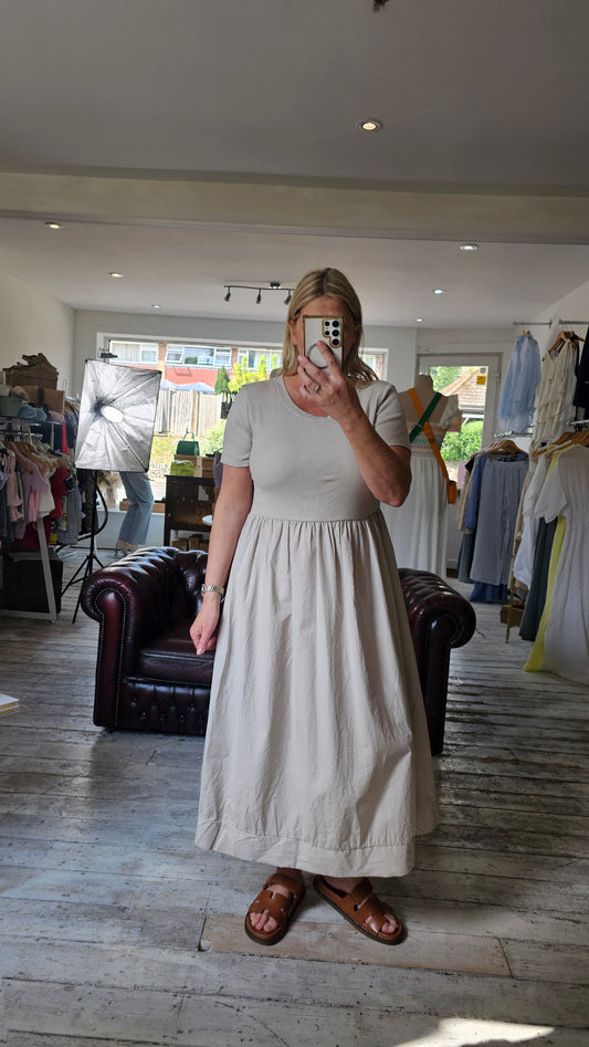 Faye Cotton midi dress in Beige