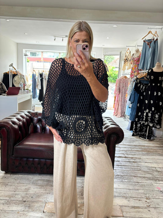 Jennifer Crochet Batwing Top in black