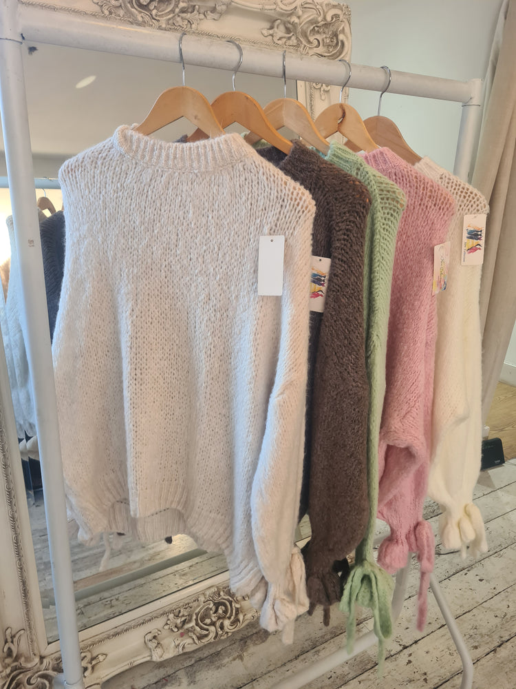 Posie Tie sleeve detail knit in light beige