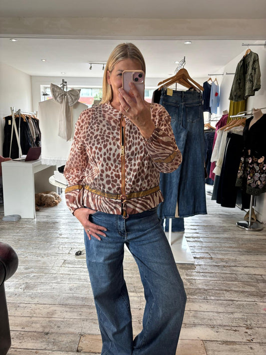 Fern Leopard Print Bomber Jacket in rust