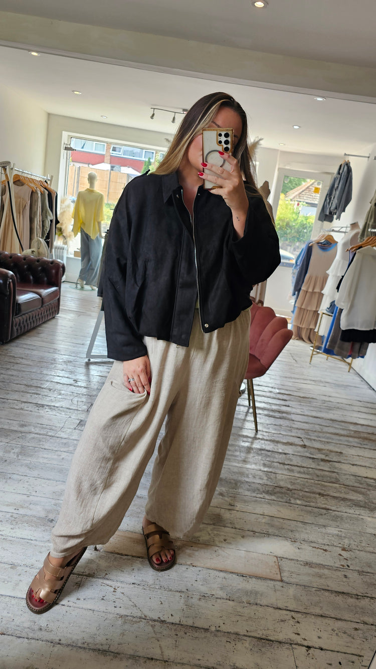 Brooke Suede effect oversized bomber jacket in Black