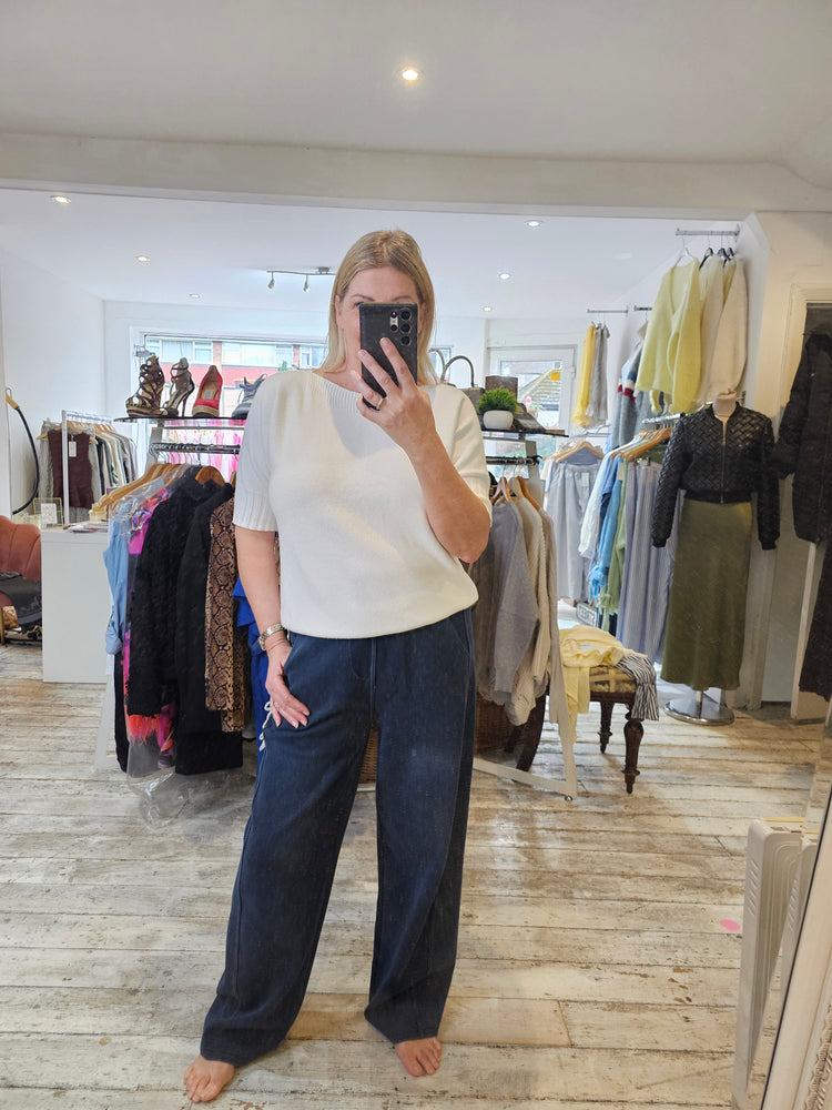 Hailey Ribbed Neck Light Knit Jumper in white