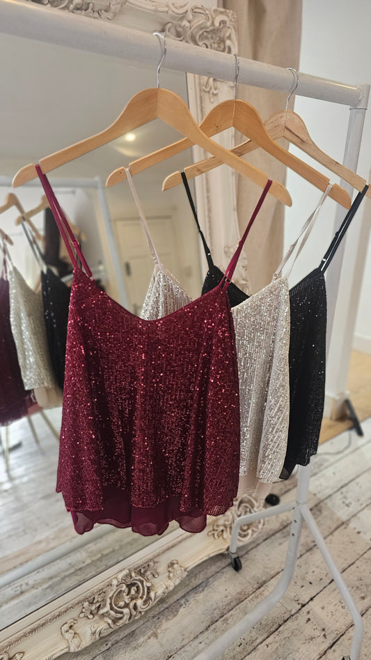 Sequin Cami in wine