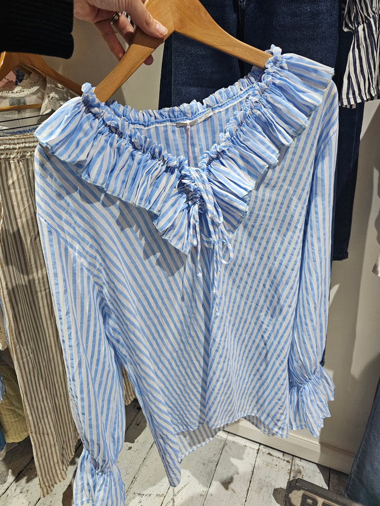 Nellie Cotton frill detail blouse in light blue