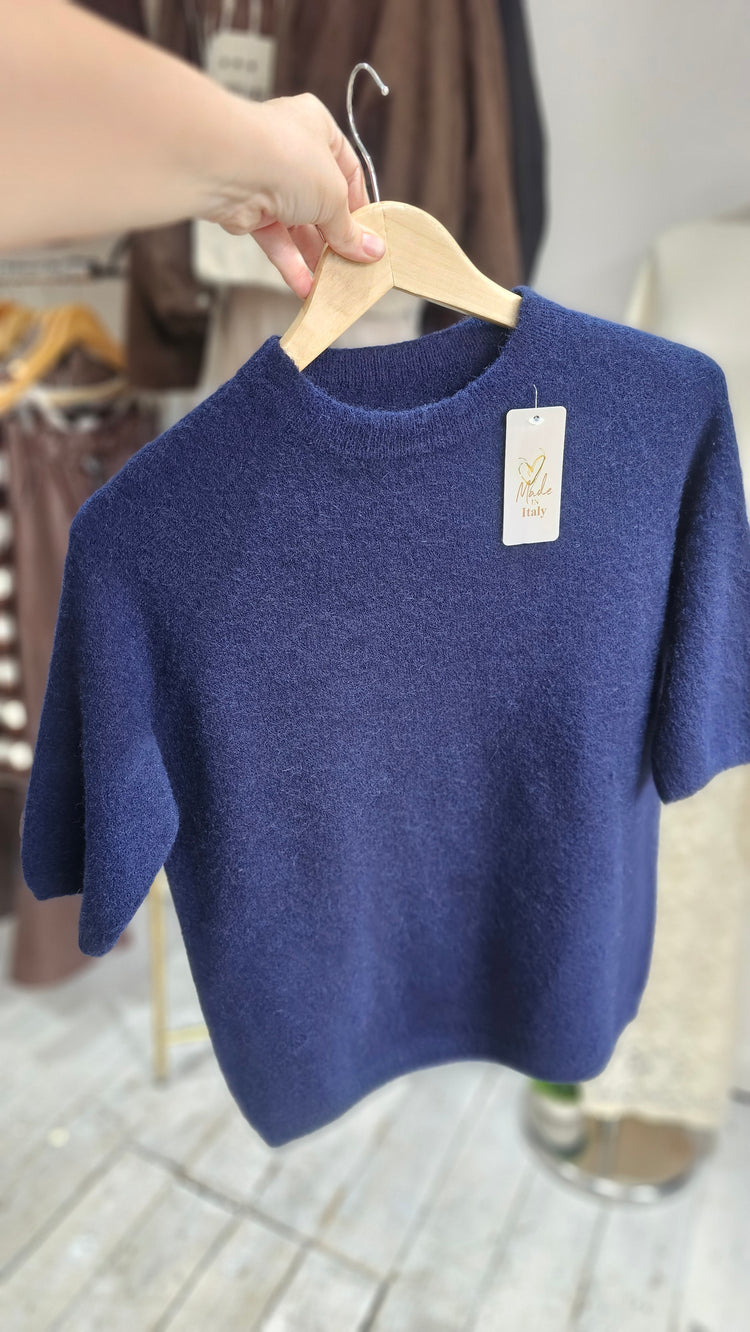 Betsy crew neck half sleeve soft knit jumper in navy