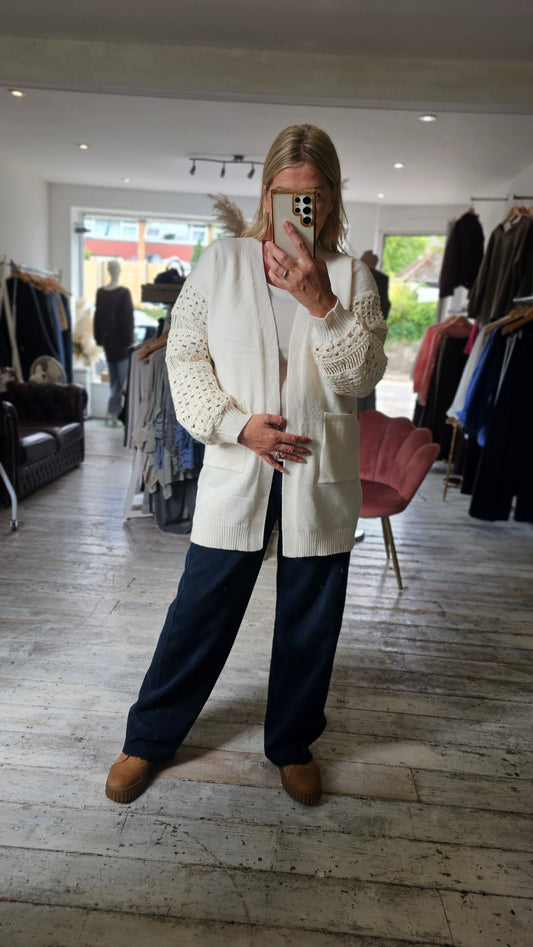 Nadia crochet sleeve cardigan in cream