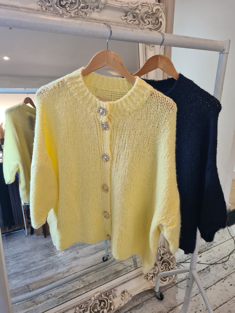 Minnie gold button detail cardigan in lemon