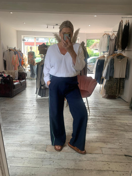 Stella Tailored stripe detail trousers in navy