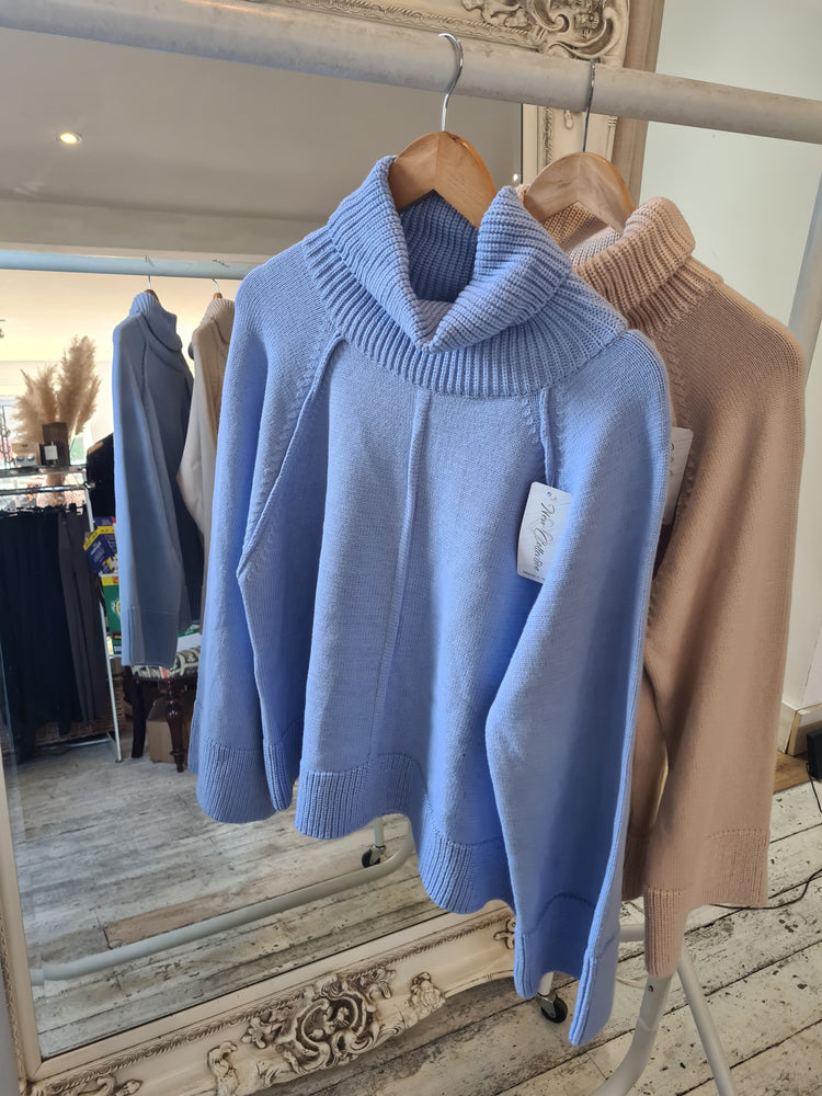 TILLY  ROLL NECK RAGLAN SLEEVE JUMPER IN POWDER BLUE
