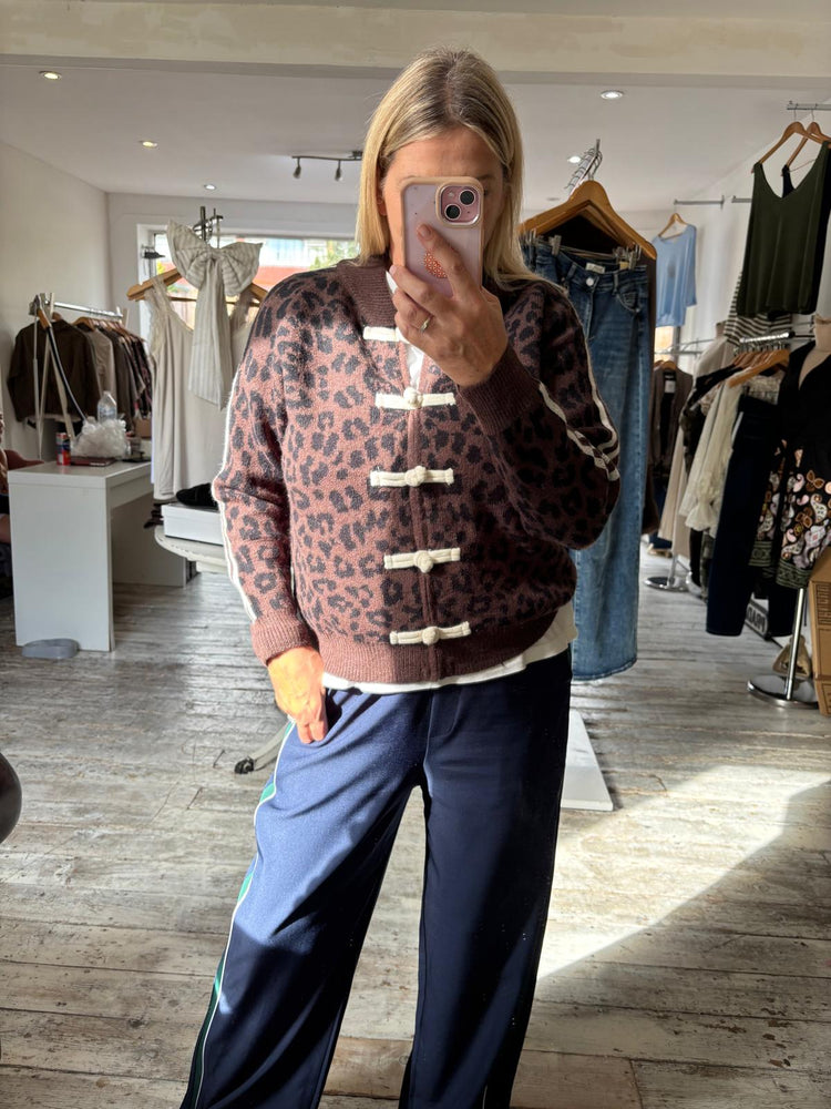 Billie Leopard Print Knit Jacket in brown