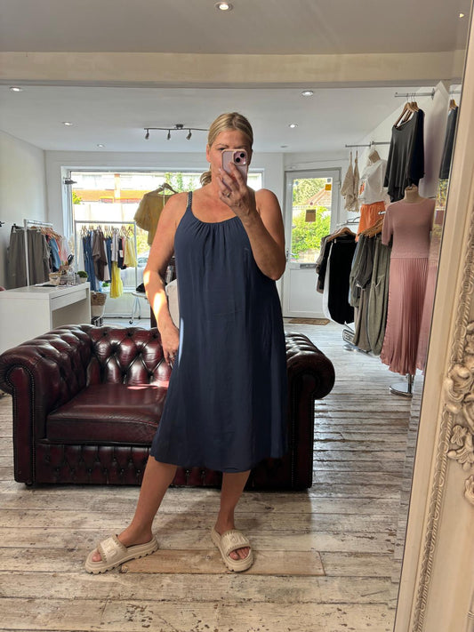 Plait strap detail lightweight dress in navy