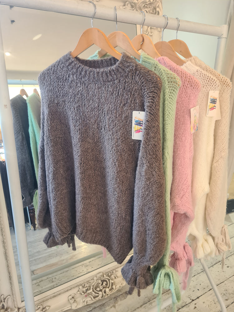 Posie Tie sleeve detail knit in mushroom