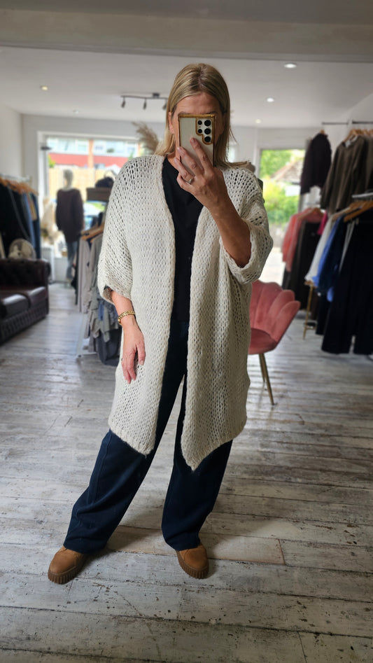 Connie loose knit half sleeve cardigan  in beige