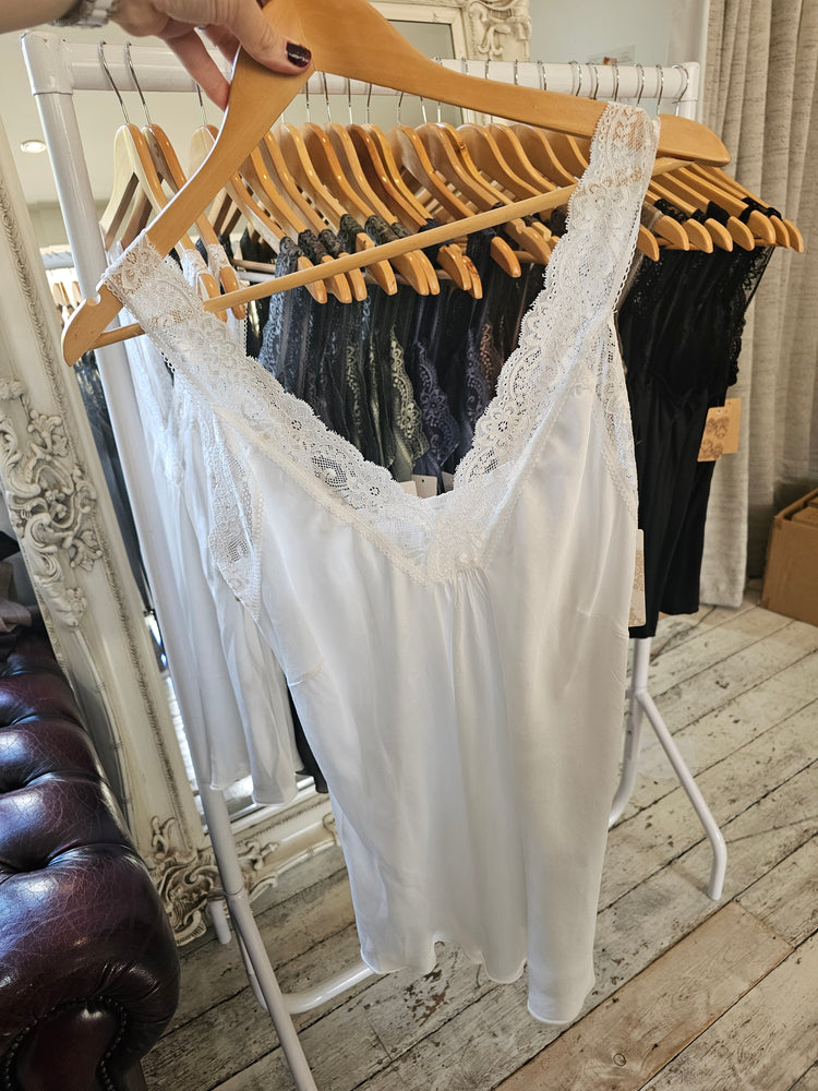 Blair lace strap satin vest in White
