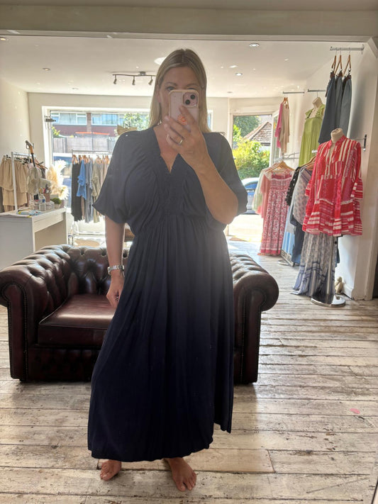 Kate elasticated neck midi dress in navy