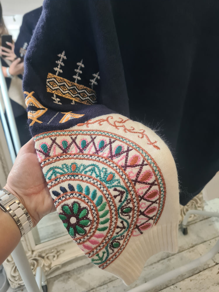 Alice EMBROIDERED SLEEVE JUMPER IN NAVY