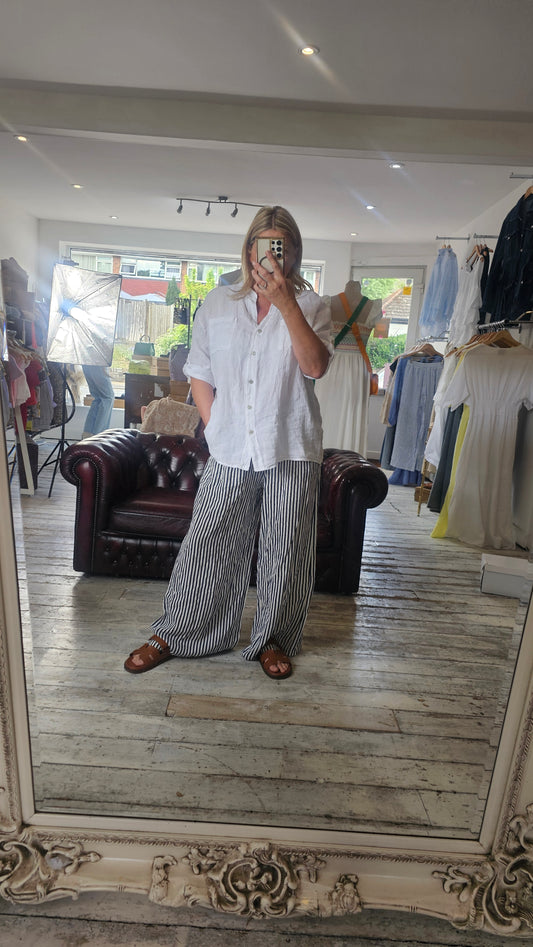 Emilia lace back linen blouse in white