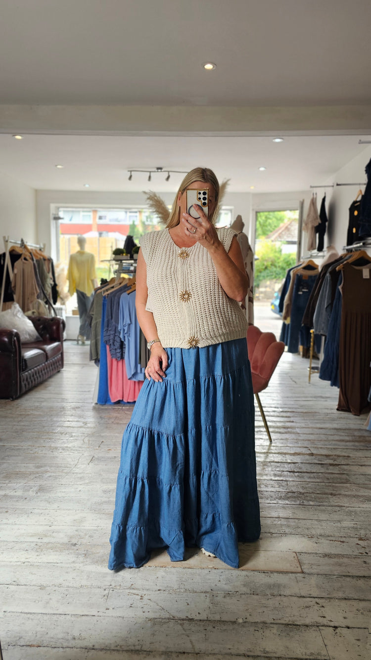 Taliyah elasticated waist tiered denim skirt