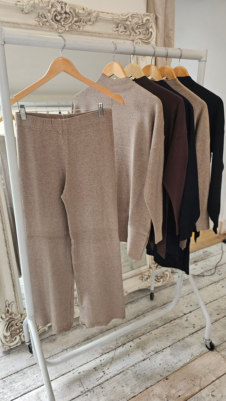 NIKKI HIGH NECK WIDE LEG TWO PIECE IN CHOCOLATE