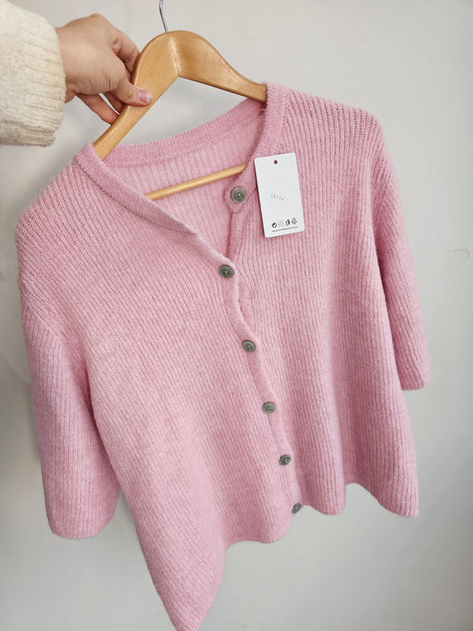 Nadia ribbed half sleeve cardigan in pink