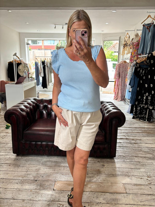 Trinny embriodery detail cotton top in light blue