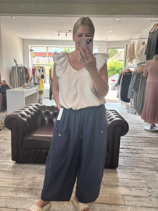 Tamsin wide leg cotton trouser in navy